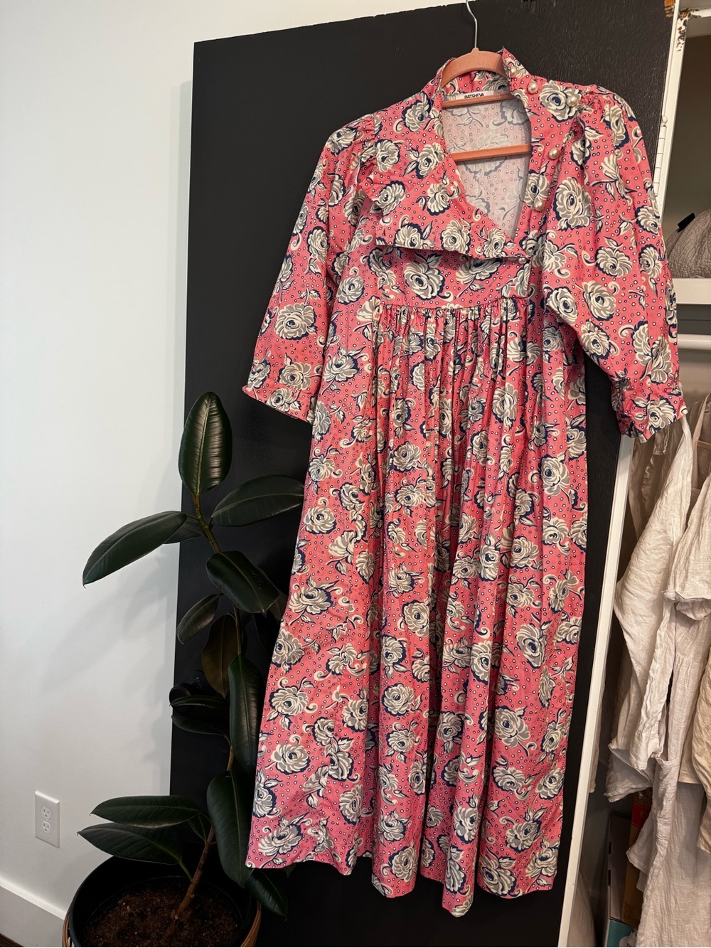Batsheva Pink Floral Ruffle-Trim Midi Dress